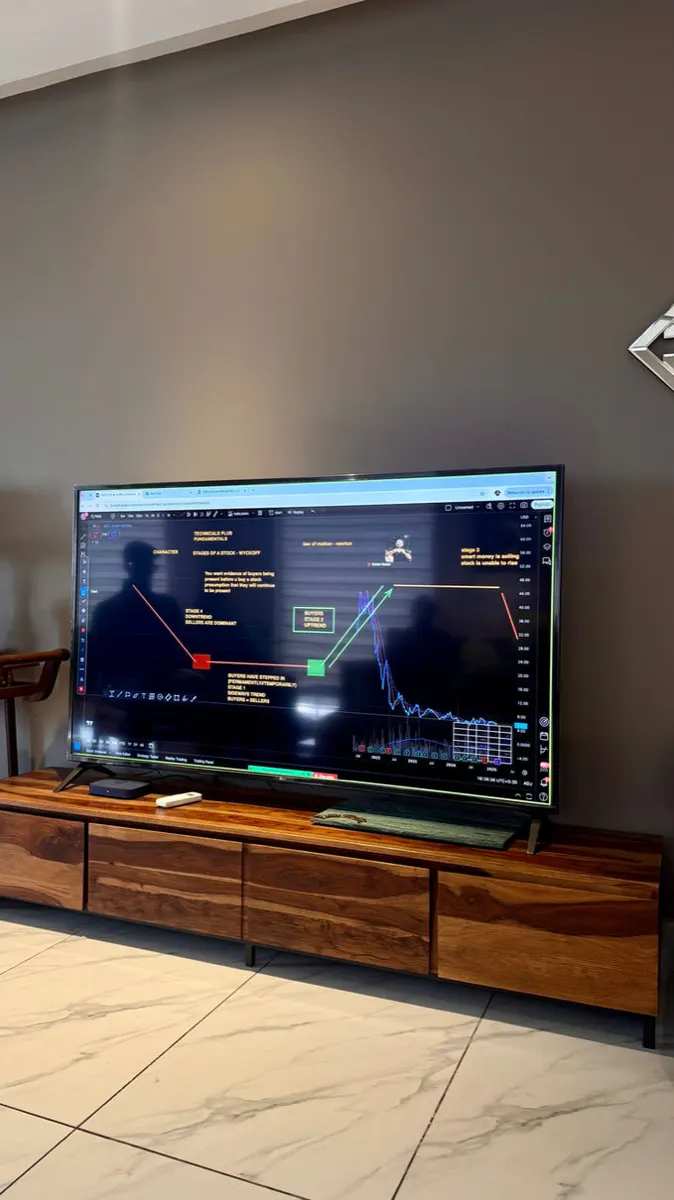 A chart on the screen in Karan's study
